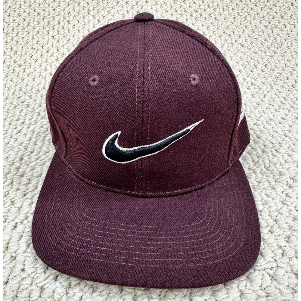 Vtg Nike Swoosh Snapback Hat Burgundy BTC Bowerman Track Club Wool Blend Cap